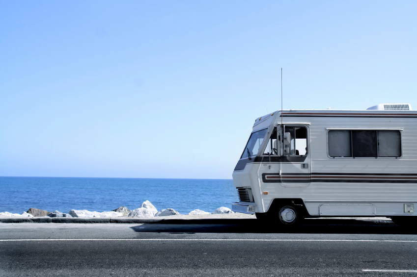 RV parked on side of the road next to beach in Kino Bay, Mexico